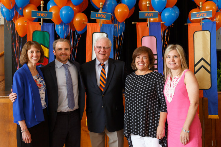 President Janet Morgan Riggs ’77, Fred Reimer ’07, MacGregor Jones ’67, Sarah Hitch Burdi ’87, and Marsha Comegno ’94.